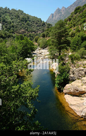 Gorges de Spelunca / gorges de Spelunca, pianella river et Capu d'Ota situé en Corse-du-Sud, entre les villages d'Ota et d'Evisa Corse France. Banque D'Images