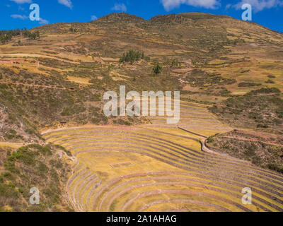 Moray, Incas champs expérimentaux dans les Andes péruviennes à Cuzco, Pérou. L'Amérique du Sud. Banque D'Images