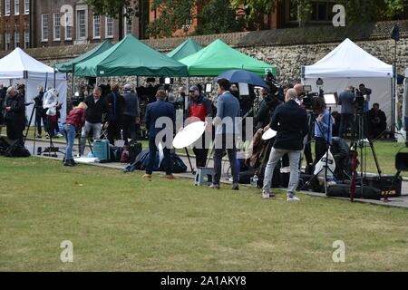 Couverture de presse de Brexit en place du Parlement, Londres Septembre 2019 Banque D'Images