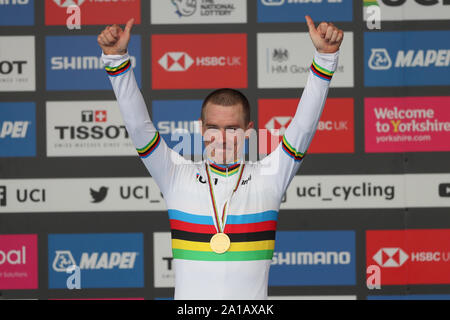 Harrogate, Royaume-Uni. 25 Septembre, 2019. HARROGATE, 29-09-2019, randonnée à vélo, wk wielrennen, worldchampionships, tijdrit, elite mannen, Rohan Dennis wint de WK tijdrit voor Evenepoel Remco : Crédit Photos Pro/Alamy Live News Banque D'Images