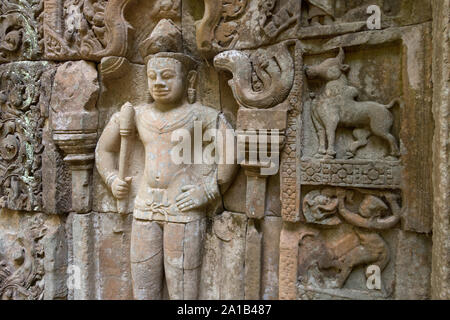 Bas-relief fresque à Banteay Kdei, citadelle de cellules des moines, un temple à Angkor Wat complexe, Siem Reap, Cambodge Banque D'Images