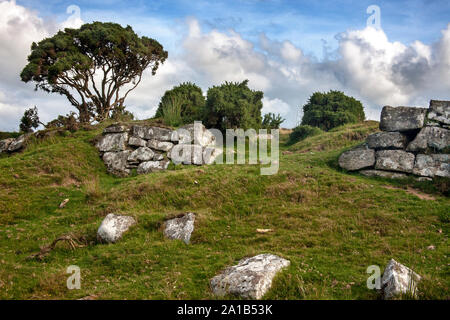 Ruines de bâtiments en pierre de granit, Bodmin Moor, Cornwall, UK Banque D'Images