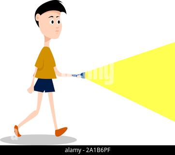 Homme avec une lampe de poche, d'illustration, vecteur sur fond blanc. Illustration de Vecteur