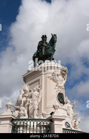 Lieu de Commerce, Praça do Comercio, Arc de Triomphe, l'Arco da Rua Augusta, statue équestre du roi José I, Baixa, Lisbonne, Portugal, Europe Banque D'Images