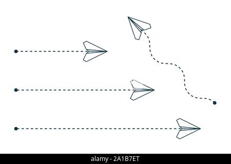 Les avions en papier origami avec un chemin d'icônes. Illustration de Vecteur