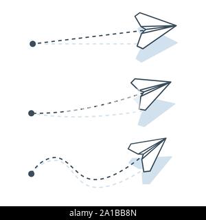 Les avions en papier origami avec un chemin d'icônes. Illustration de Vecteur