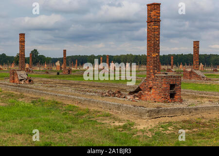 Pologne - AOÛT 2019 : d'une cuisinière et de casernes dans le camp de concentration Auschwitz-Birkenau Banque D'Images