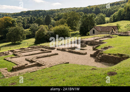 Le 1er siècle reste d'une grande villa romaine dit Witcombe, Gloucestershire, Royaume-Uni. Il est juste à côté de l'Ermin voie voie romaine reliant Gloucester et Cirencester Banque D'Images