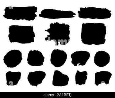 Vector set de peinture noire, traits, des brosses, des lignes, des taches isolées sur fond blanc Illustration de Vecteur