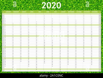 2020 calendrier annuel. Modèle de planification annuelle. Vector illustration Illustration de Vecteur