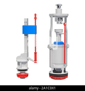 Toilettes à chasse d'eau et remplir les soupapes, le rendu 3D isolé sur fond blanc Banque D'Images