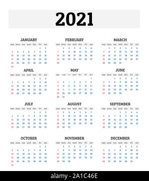 2021 calendrier annuel. Vector illustration Illustration de Vecteur