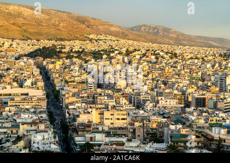 Vue d'Athènes depuis la colline Filopappou, Grèce Banque D'Images