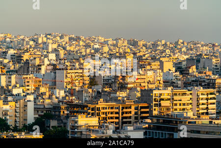 Vue d'Athènes depuis la colline Filopappou, Grèce Banque D'Images