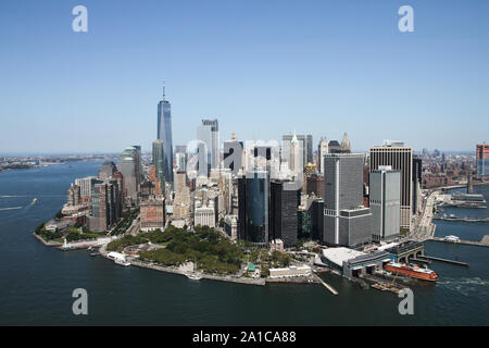 Vue sur Manhattan, New York, depuis un hélicoptère Banque D'Images