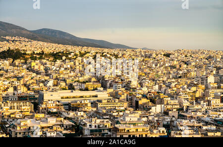 Vue d'Athènes depuis la colline Filopappou, Grèce Banque D'Images