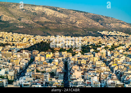 Vue d'Athènes depuis la colline Filopappou, Grèce Banque D'Images