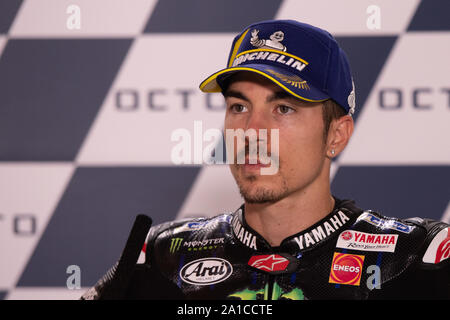 Misano Adriatico, Italie. 15 Sep, 2019. Maverick Viñales, coureur espagnol numéro 12 pour l'équipe Monster Yamaha en MotoGP lors de la conférence de presse après la course (3ème place) (photo de Lorenzo di Cola/Pacific Press) Credit : Pacific Press Agency/Alamy Live News Banque D'Images