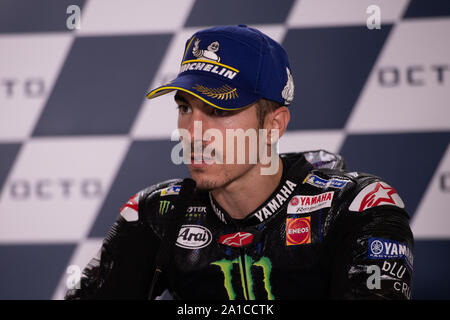 Misano Adriatico, Italie. 15 Sep, 2019. Maverick Viñales, coureur espagnol numéro 12 pour l'équipe Monster Yamaha en MotoGP lors de la conférence de presse après la course (3ème place) (photo de Lorenzo di Cola/Pacific Press) Credit : Pacific Press Agency/Alamy Live News Banque D'Images