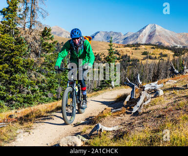 Les vététistes sur la célèbre Monarch Crest Trail, le long de la ligne de partage dans le Colorado, équitation dans une levée de fonds pour l'Alliance contre la Banque D'Images