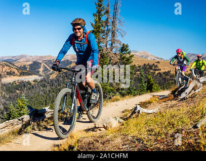 Les vététistes sur la célèbre Monarch Crest Trail, le long de la ligne de partage dans le Colorado, équitation dans une levée de fonds pour l'Alliance contre la Banque D'Images