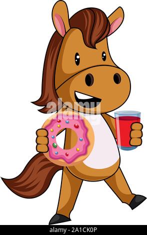 Cheval avec donut, illustration, vecteur sur fond blanc. Illustration de Vecteur
