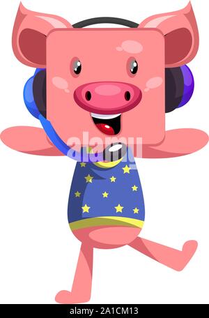 Porc avec écouteurs, vecteur, illustration sur fond blanc. Illustration de Vecteur
