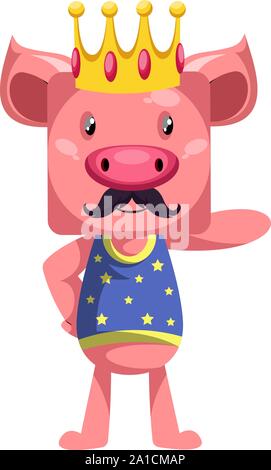 Cochon est roi, illustration, vecteur sur fond blanc. Illustration de Vecteur