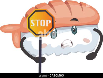 Sushi avec panneau d'arrêt, illustration, vecteur sur fond blanc. Illustration de Vecteur