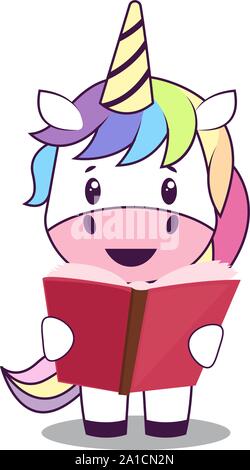 Avec Unicorn livre, illustration, vecteur sur fond blanc. Illustration de Vecteur
