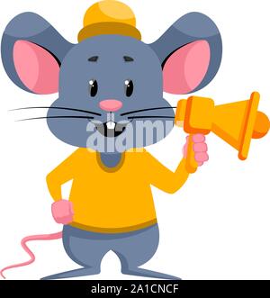 Mouse with megaphone, illustration, vector on white background. Illustration de Vecteur