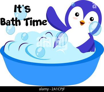 Penguin dans une baignoire, illustration, vecteur sur fond blanc. Illustration de Vecteur