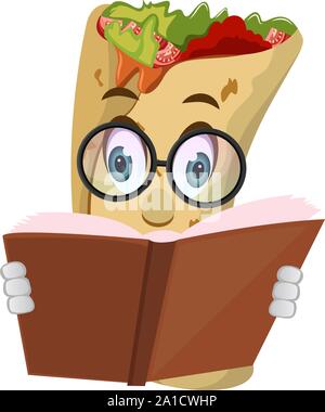 Burrito avec livre, illustration, vecteur sur fond blanc. Illustration de Vecteur