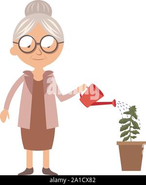 Arrosage plante, Granny, vecteur illustration sur fond blanc. Illustration de Vecteur