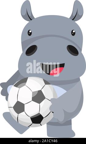 Hippo avec football, vecteur illustration, sur fond blanc. Illustration de Vecteur