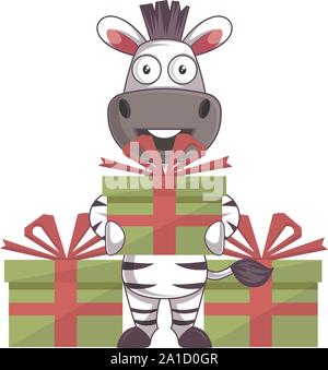 Cadeau d'anniversaire avec Zebra, illustration, vecteur sur fond blanc. Illustration de Vecteur