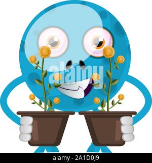 Blue Monster avec des plantes, illustration, vecteur sur fond blanc. Illustration de Vecteur