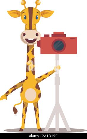 Girafe avec appareil photo, illustration, vecteur sur fond blanc. Illustration de Vecteur
