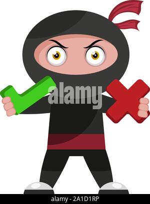 Ninja avec oui et pas d'icône, illustration, vecteur sur fond blanc. Illustration de Vecteur