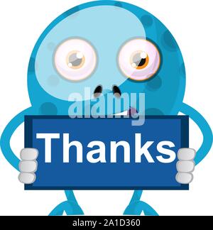 Blue Monster avec remerciements remarque, illustration, vecteur sur fond blanc. Illustration de Vecteur