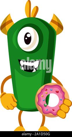 Monster avec donut, illustration, vecteur sur fond blanc. Illustration de Vecteur