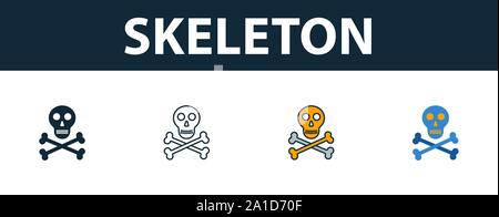 Skeleton icon set. Symbole Premium dans différents styles d'icônes halloween collection. Icône squelette créatif rempli de couleur, contours, et télévision Illustration de Vecteur