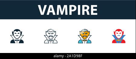 Vampire icon set. Symbole Premium dans différents styles d'icônes halloween collection. Icône vampire créatif rempli, contours, couleurs et symboles télévision Illustration de Vecteur