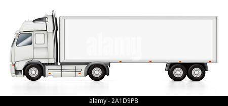 Camion blanc avec un espace blanc sur la remorque. 3D illustration. Banque D'Images