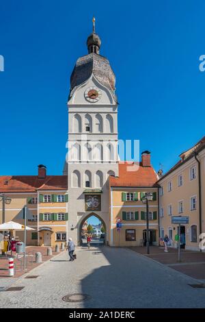 Schoner Turm, Landshut Gate, Erding, Haute-Bavière, Bavière, Allemagne Banque D'Images