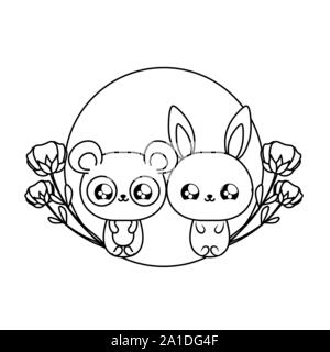 Lapin Mignon Avec Panda Bebes Animaux Kawaii Vector Illustration Design Style Image Vectorielle Stock Alamy