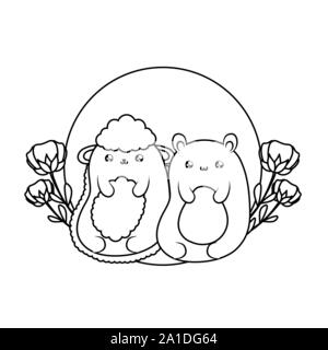 Cute Bear Avec Des Moutons De Bebes Animaux Vecteur Illustration Design Style Kawaii Image Vectorielle Stock Alamy