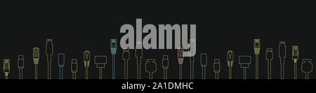 Câbles avec fiches différentes telles que HDMI, USB, Ethernet pour le concept de la technologie Illustration de Vecteur