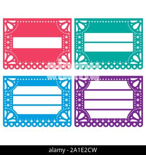 Papel Picado vector design templates set - papier mexicain décoration avec de l'espace vide pour le texte Illustration de Vecteur