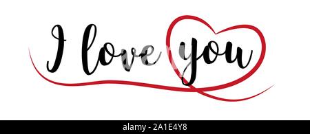 Manuscrit "I love you" message avec cœur rouge Illustration de Vecteur